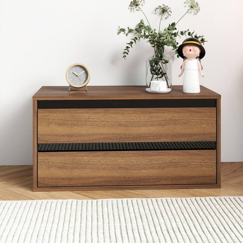 28.35" Wood Stackable Mounted Closet Storage Book Cabinet for Living Area - Walnut