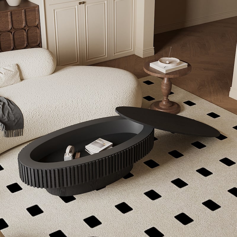 Modern Solid Wood Veneered Round/Oval Coffee Tea Table with Storage