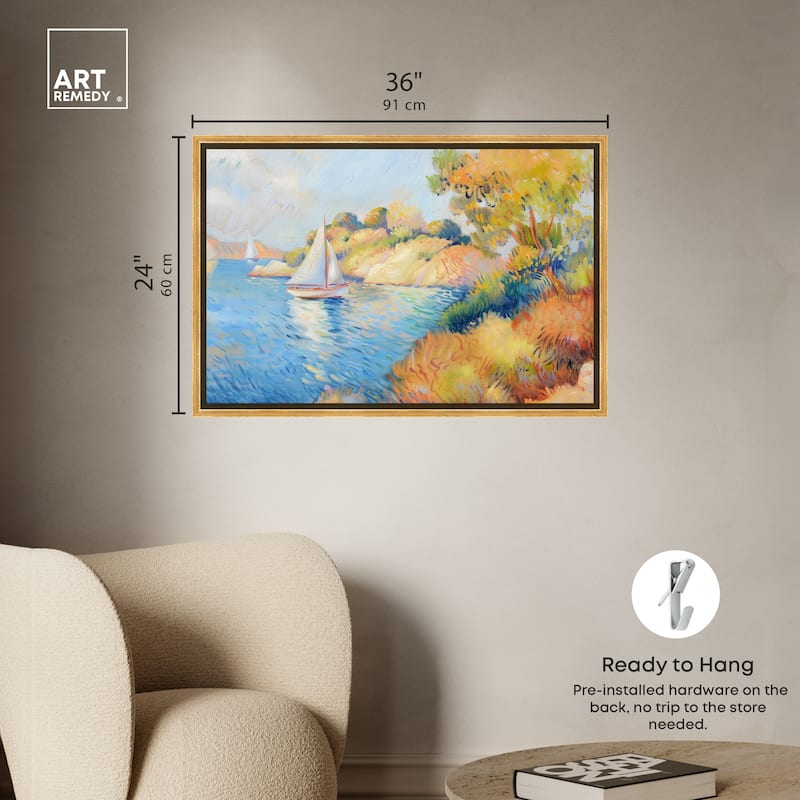 Art Remedy Sail Off In The Morning Framed Impressionism 1 Piece Canvas Wall Art /Monet And Van Gogh Inspired Art