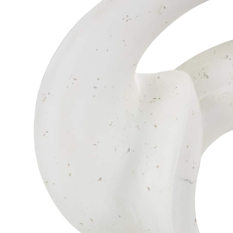 White Polystone Wavy Shaped Abstract Decorative Sculpture with Cutouts and Speckled Texturing