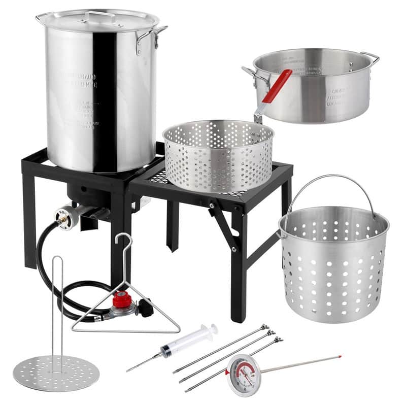 30QT Turkey Fryer And 10QT Fish Fryer Kit With Propane Stove And Foldable Side Table - N/A