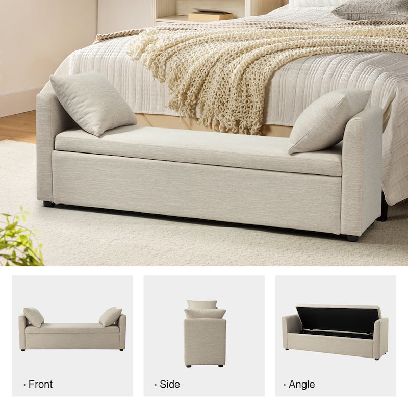 Franco Modern Upholstered Storage Bench with Two Throw Pillows