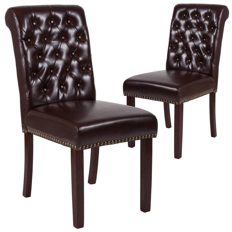 Parsons Rolled Back Accent Nail Trim Chairs (Set of 2) - 18.5"W x 27.5"D x 39.75"H