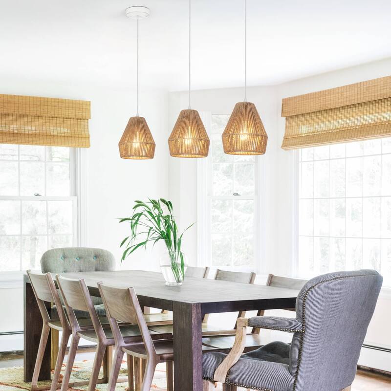 (Set of 3)1-Light Paper Rope Shaded Pendant Lights for Kitchen ，Set of Lghting Fixtures, Farmhouse Semi Flush Mount Chandelier