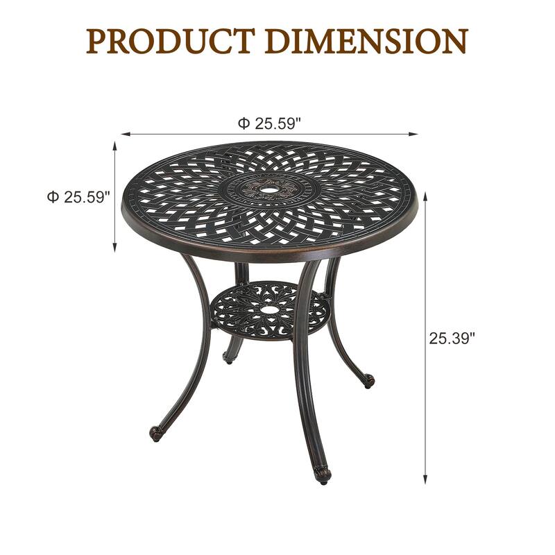 Clihome Patio Cast Aluminum Dining Table with Umbrella Hole
