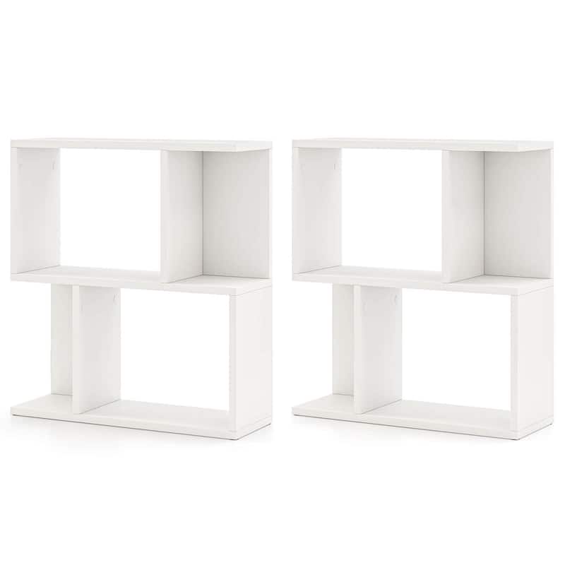 2 PCS Bookshelf 3-Tier Display Shelf Geometric Bookcase - White