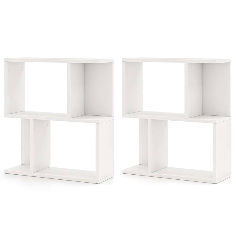 Costway 1/2 PCS 3-Tier Bookshelf Geometric Bookcase Side Table with - 2 PCS