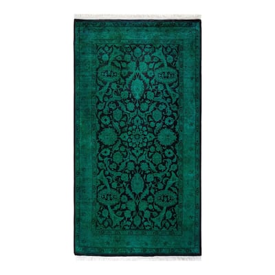 Overton Hand Knotted Wool Vintage Inspired Modern Contemporary Overdyed Green Area Rug - 3' 1" x 5' 5"