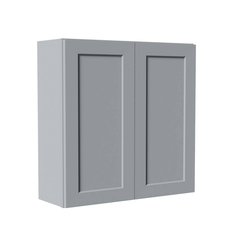 Gray Shaker Solid Wood Wall Cabinet with Soft-Close Doors, Adjustable Shelves, 36" Double Door Storage for Kitchen