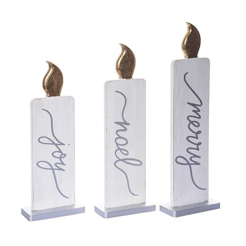 Transpac Wood 18.5 in. Off-White Christmas Candle Set of 3
