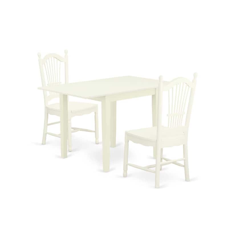 Modern Dining Table Set 3 Pcs - Linen White Wood Table & Chairs - Kitchen Dinette Set