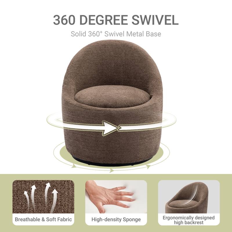 Modern Barrel Swivel Accent Chair - 360° Rotation & Hidden Storage Ottoman, Compact for Small Spaces