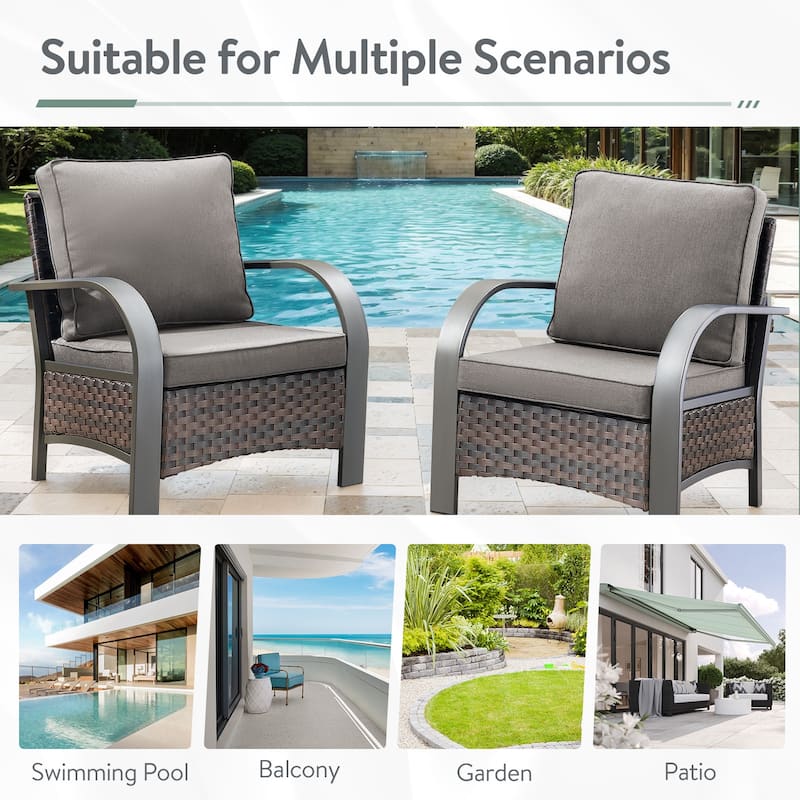 Outdoor Dining Chairs Wicker Patio Chairs - Grey Cushion - Brown