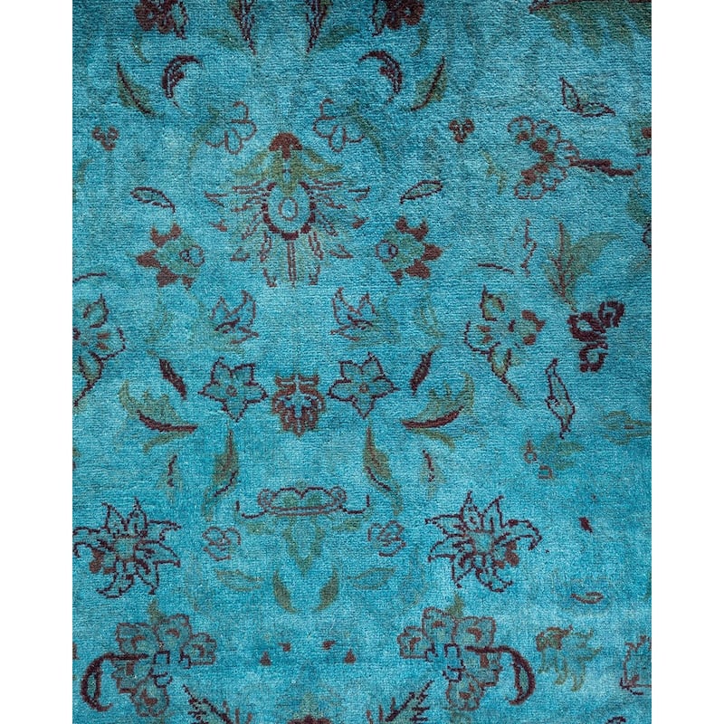 Overton Hand Knotted Wool Vintage Inspired Modern Contemporary Overdyed Blue Area Rug - 4' 2" x 6' 2"