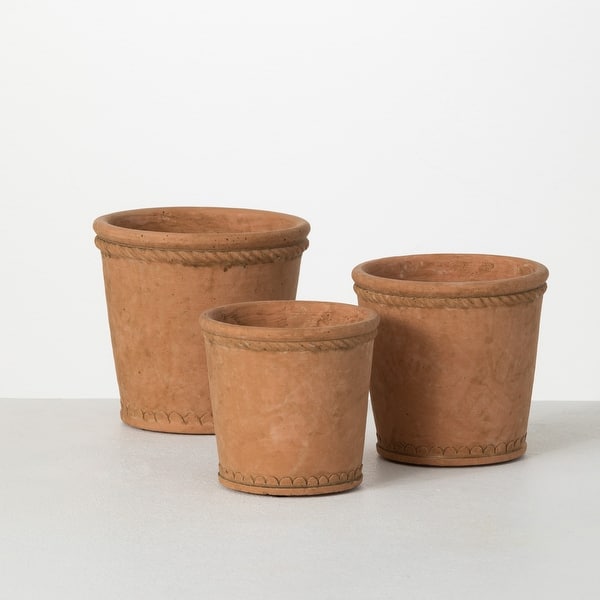 slide 2 of 4, Sullivans Adobe Monochrome Ceramic Planter Set of 3, 5.25"H, 4.5"H & 4"H Brown