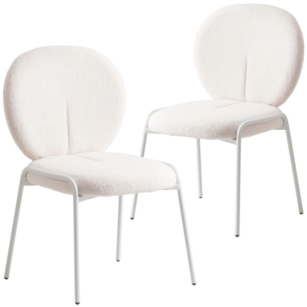 Celestial Modern Boucle Dining Chairs - Upholstered Accent Side Chairs with White Powder-Coated Iron Frame Set of 2