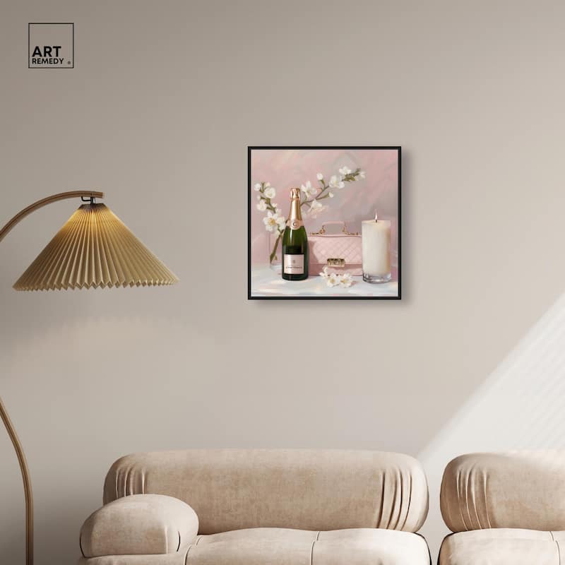 Pink Purse Champagne and Candle Canvas by Art Remedy