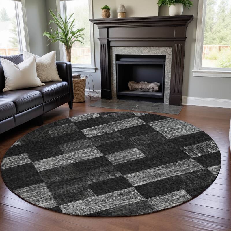 Premium Washable Super Soft Modern Checker Mayfield Rug - Black - 8' x 8'