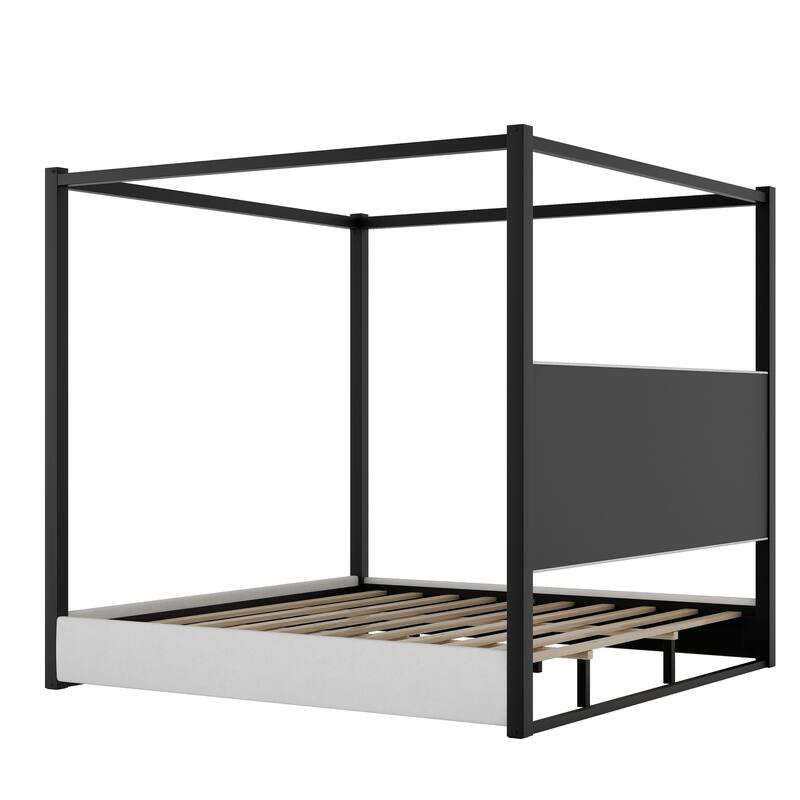 GDFStudio - Modern Upholstered Velvet Canopy Platform Bed with Metal Frame