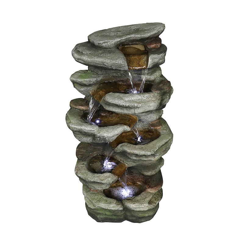 30.7'' Rock Water Fountain Outdoor Resin Fountain with Light