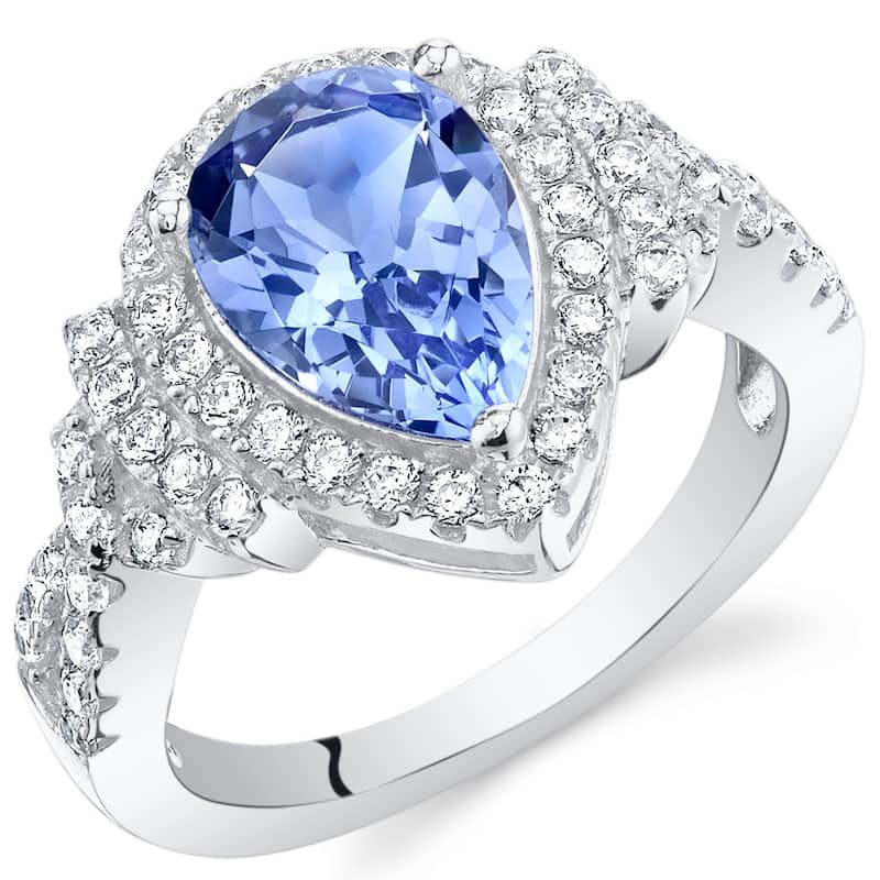 Sterling Silver 2.75 ct Simulated Tanzanite Halo Ring