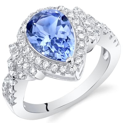 Sterling Silver 2.75 ct Simulated Tanzanite Halo Ring