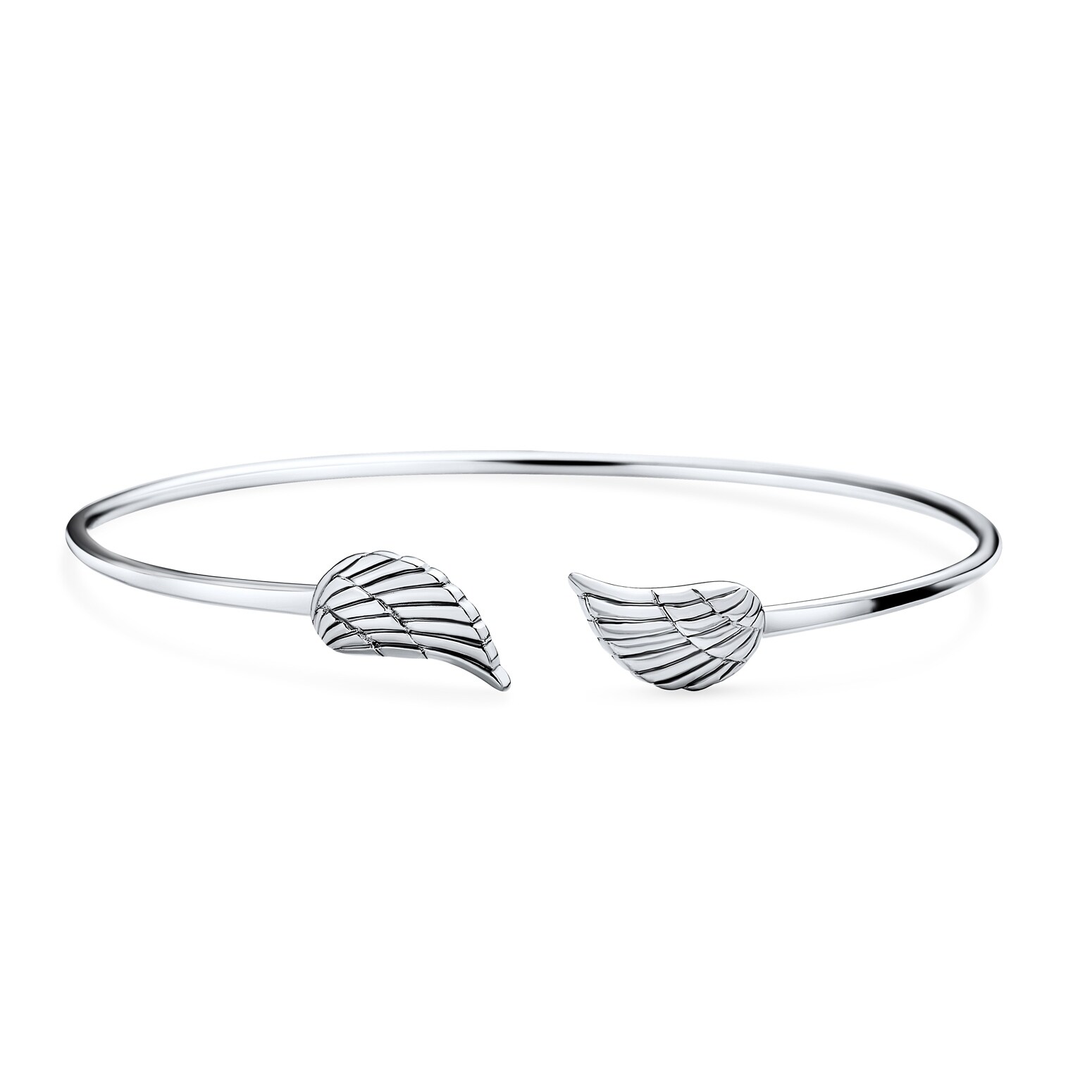 Dainty Guardian Angel Wing Feather Cuff Bracelet Sterling