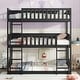 preview thumbnail 1 of 11, Twin Triple Bunk Bed Black Detachable Bunk Floor Bed Frame w/ Guardrails, Can Be Converted into 3 Individual Twin Beds for Kids Black - Twin