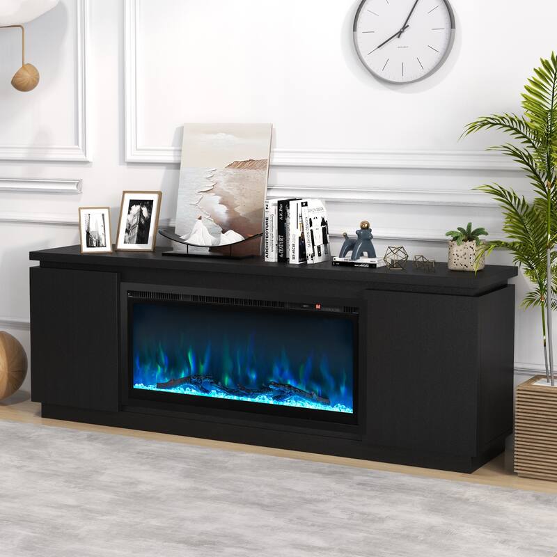 Electric Fireplace TV Stand with Adjustable-Removable Shelves and 2 Cabinets for Living Room - 70" x 14" x 24"