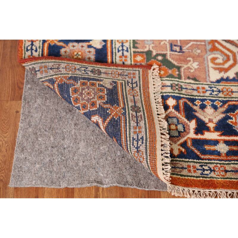 Medallion Heriz Serapi Indian Area Rug Handmade Orange Wool Carpet - 7'10" x 9'9"