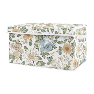 Vintage Floral Blue Yellow Fabric Toy Bin Storage Green Gold Orange Taupe White Shabby Chic Rose Flower Boho Bohemian Farmhouse