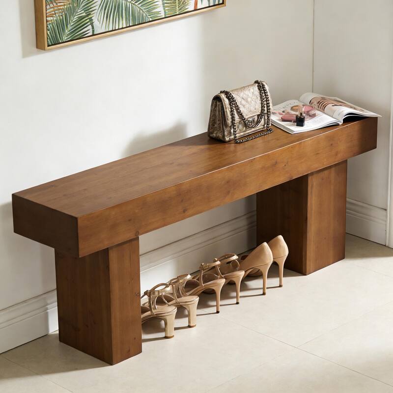 63" Solid Wood Entryway Bench, Extra Long Bed End Bench Dining Bench for Kitchen, Living Room, Bedroom