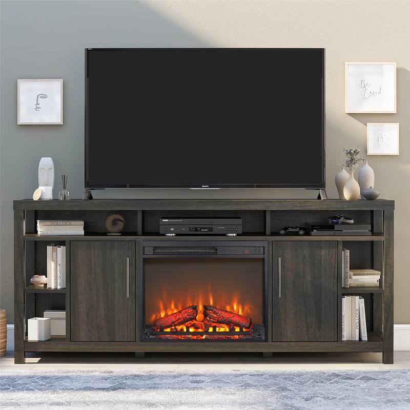 23" electric fireplace insert, ultra thin heater with log set & realistic flame, remote control timer, overheating protection