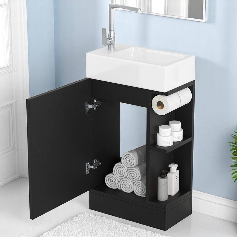 Modern 18.6" Bathroom Vanity with Sink, Two-Tier Shelf, Adjustable Toilet Paper Holder, Freestanding