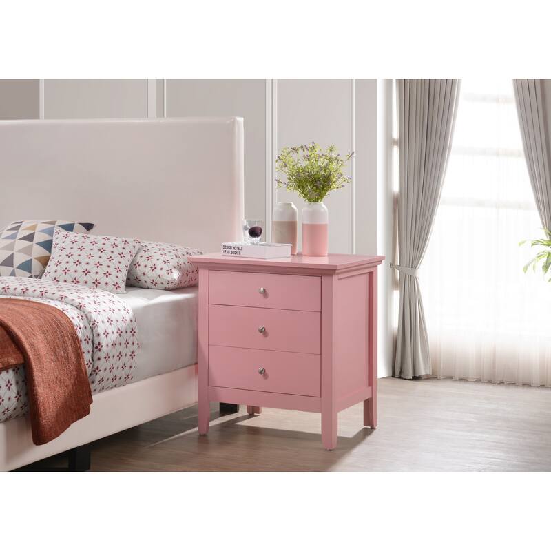 Charming Pink Nightstand with 3 Drawers - 26\ - Pink