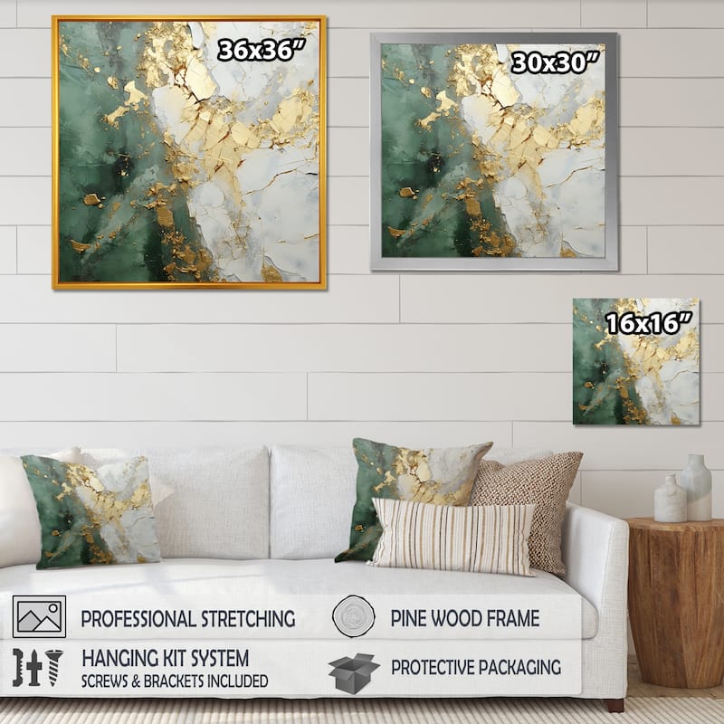 Designart "Gold And Green Paint Fusion" Abstract Wall Art