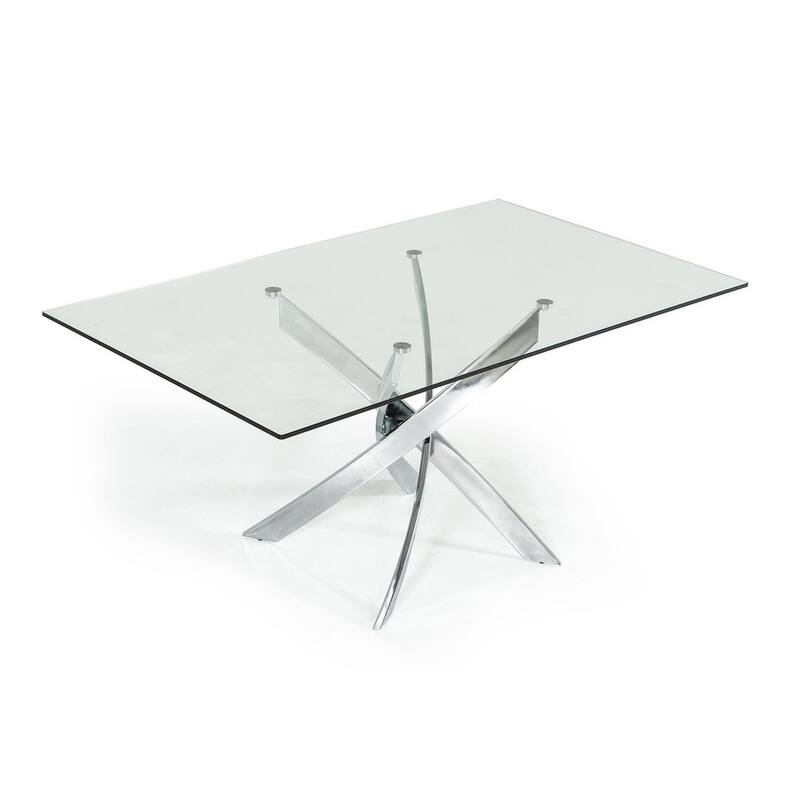 Modrest Pyrite Modern Rectangular Glass Dining Table - Silver