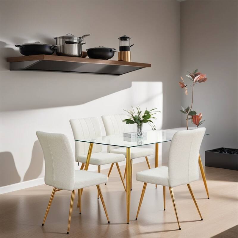 Modern Teddy Upholstered Dining Chair with Metal Legs (set of 4) - N/A - Beige