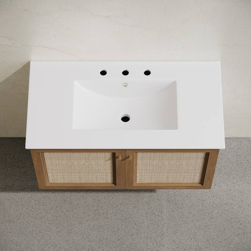 Classe 36" Wall-Mounted Bathroom Vanity In Brown Oak With Widespread Faucet Holes Vanity Top - 36