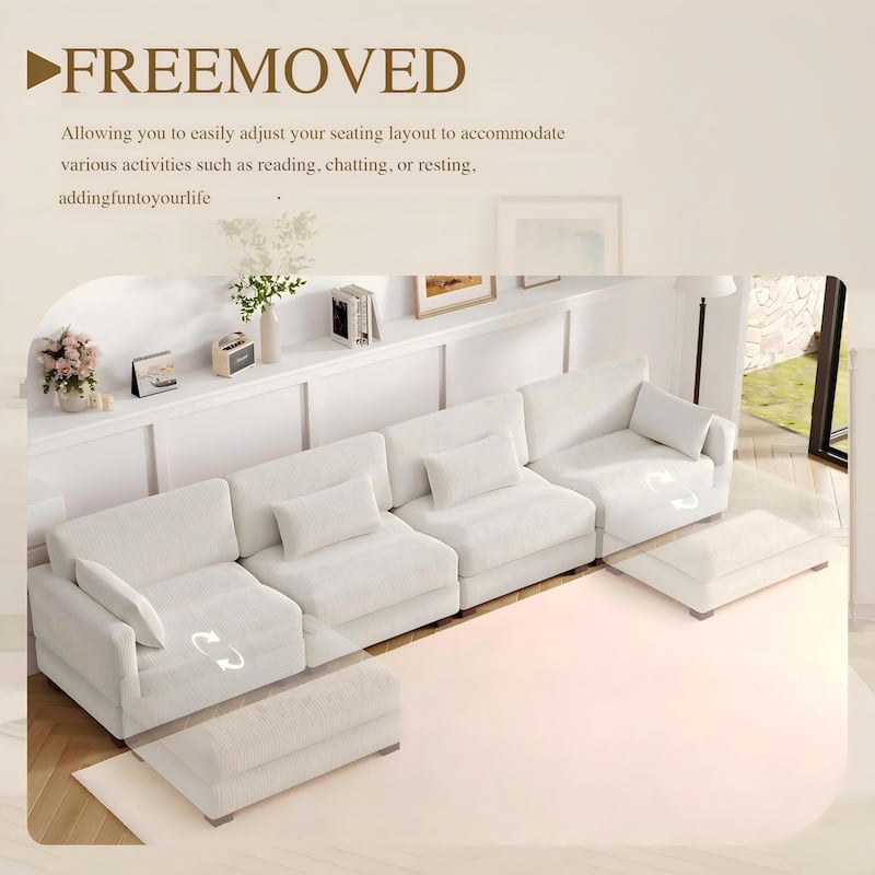 Oversized Corduroy Upholstered Modular Sectional Sofa for Living Room