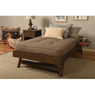 Somette Boho Pop Up Bed in Rustic Walnut Finish with Mattress and Tray