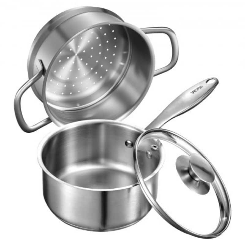 Silver 2-in-1 Aluminum Saucepan with Steamer Insert Oven Safe - 1.5QT