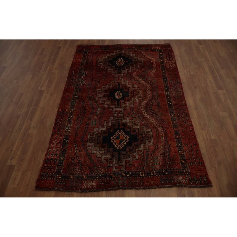 Hand Knotted Oriental 100% Wool Carpet Traditional Tribal Oranges & Rust Qashqai Area Rug - 7' 3'' X 4' 9''
