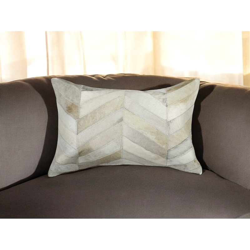 HomeRoots 12" X 20" Natural Chevron Cowhide Throw Pillow