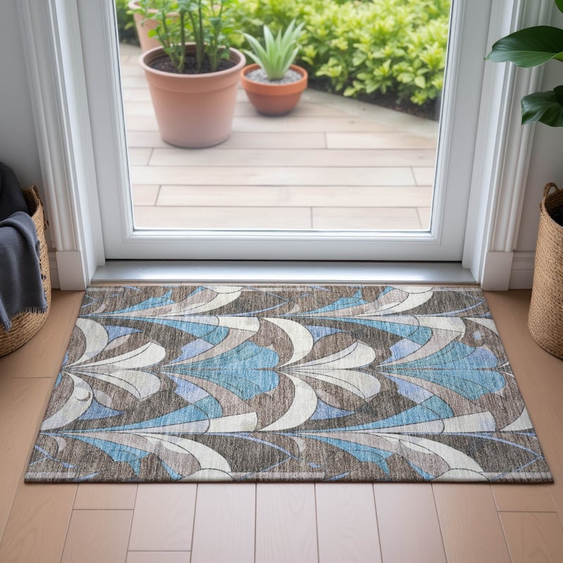 Machine Washable Indoor/Outdoor Modern Mosaic Chantille Rug
