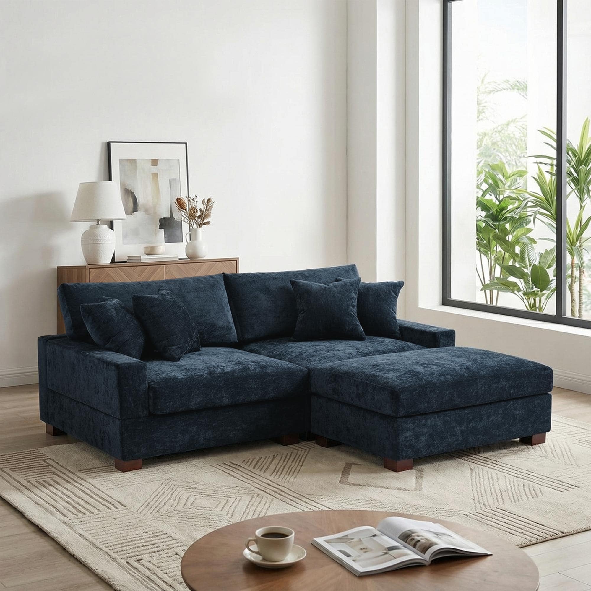 Modern Oversized Chenille Modular Sectional Sofa with Ottoman