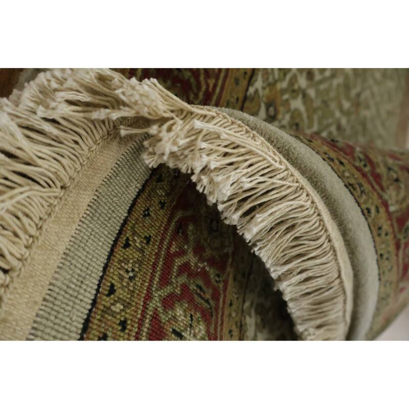 Hand Knotted Oriental 100% Wool Carpet Traditional All-Over Green Tabriz Runner Rug - 17' 4'' X 2' 8''