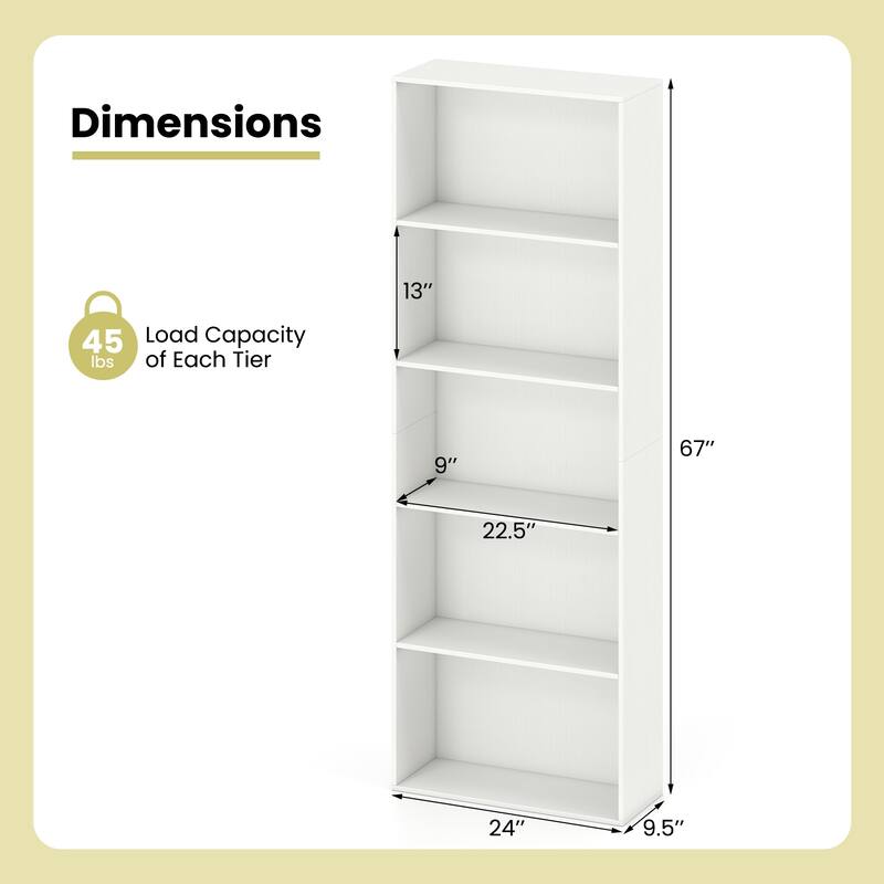 Gymax 2 PCS 5-Tier Bookshelf Open Bookcase Freestanding Display Shelf