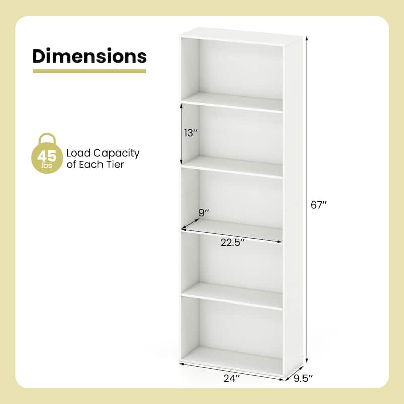 Gymax 5-Tier Bookshelf Open Bookcase Freestanding Display Shelf