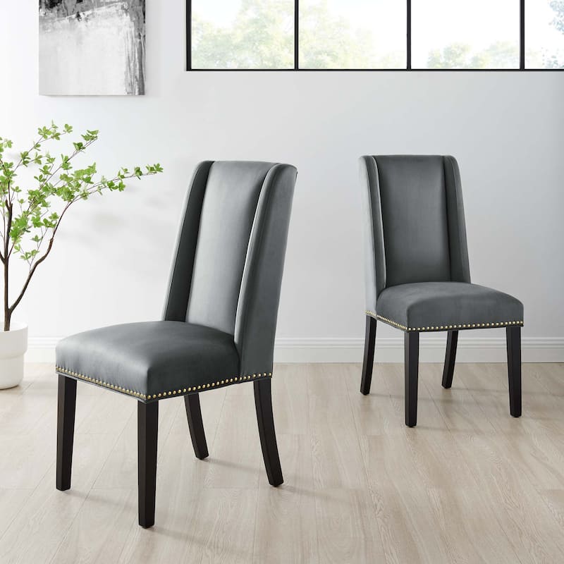 Baron Performance Velvet Dining Chairs - Set of 2 - Grey/Cappuccino